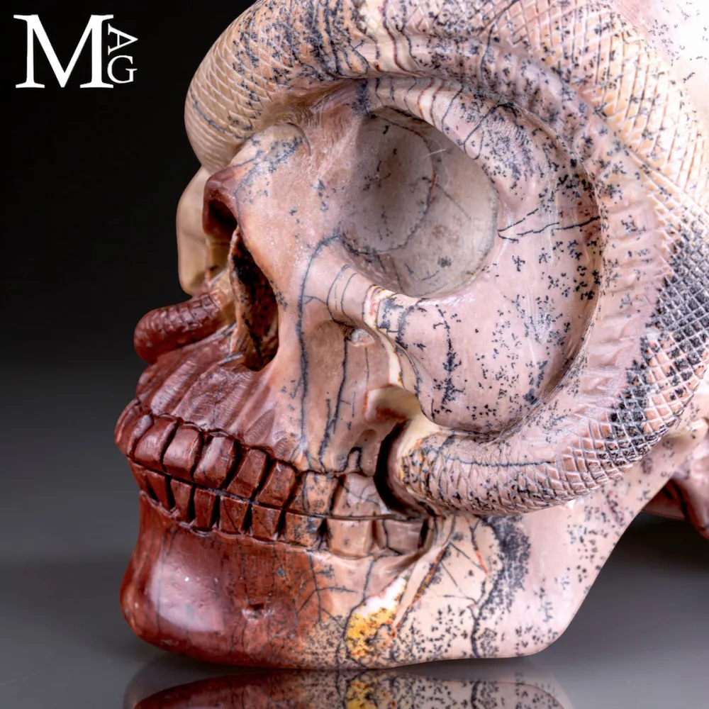 Dendritic Jasper Skull with Snake – Symbol of Wisdom